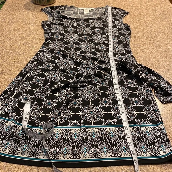 Max Studio Dress Small With Cute Tie! Black Turquoise and White - Picture 7 of 16